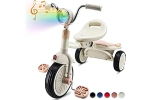 SIMEIQI Toddler Tricycle Foldable Kids Pedal Trike Pedal 3 Wheels Baby Walker Trike for Boys Girls 1-4 Years Old Rear Storage Box Music Headlight