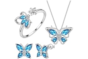 TOFBS Joyas de Mujer 4 Piezas Mujer Colgante Circón Mariposa Collar Pendientes Anillo Hipoalergénica Regalos para Esposa Amante Novia Madre