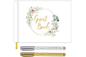 TEARMIER Wedding Guest Book, 120 Pages Elegant Guest Book Weddings Reception, with 2 Pens for Weddings Reception, Baby Showers, Birthdays and Special Events(23.5 * 17.8cm)