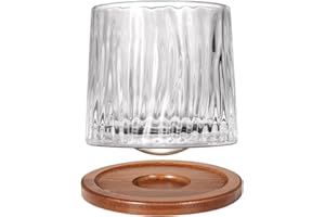 Uten Calice da Acqua Rotante, 275 ML/10 OZ Bicchiere Whisky Cristallo, Sottobicchiere in Bambù, Sensazione Spessa, Coppa da Rum Vetro Latte, Relax e Decompressione, 1 Bicchiere