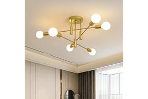 ‎JIINOO JIINOO Kronleuchter Moderne Pendelleuchte 6 Lichter Metall Industrielle Vintage Halterung Kronleuchter für Wohnzimmer Esszimmer Schlafzimmer Foyer, Gold