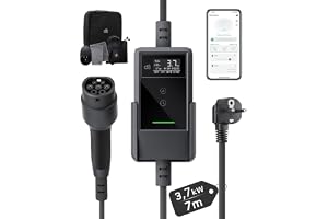 dé 3,7kW Elbilsladdare Typ 2 Schuko med App 7m, Laddkabel Elbil 1 Fas