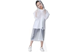 MISS-SHOP Chubasqueros Impermeable,Abrigo de Lluvia Ninos Paquete Poncho de Lluvia Impermeable Reutilizable con Capucha y Mangas Unisex EVA Poncho para Viajes,Excursionismo y Exteriores Blanco,Transparente