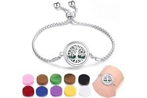 SIXDUTON Bracelet Diffuseur D'huiles Essentielles, Inoxydable Bracelet D'aromathérapie Réglable avec 10 Tampons de Recharge pour Homme et Femme