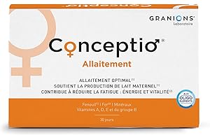GRANIONS Conceptio Allaitement, Soutient la production de lait maternel, Contribue à réduire la fatigue, Extrait De Fenouil, Vit A, C, D3, E, Marque Française, 60 Gélules