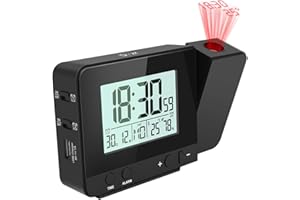 ‎EMORE E-More Projektionswecker digitaler Wecker Reisewecker 4 einstellbare Projektionshelligkeit Tischuhr Mit Dual-Alarm Snooze Datum Zeit- und Temperaturanzeige, 180 ° Flip-Anzeige und 12 / 24H
