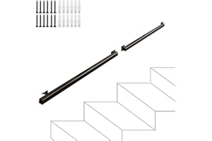 JUNVSTOR Rampe d'escalier noire, 1 m 1,5 m 3 m 4 m 6 m Rampe d'escalier carré Rampe d'escalier Montage mural Marches Main courante pour intérieur extérieur Couloir Barre de soutien de sécurité Style industriel