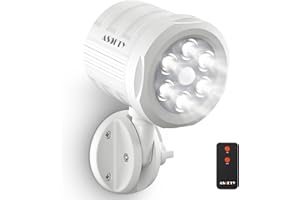 ASOFTY Sensore di movimento esterno a batteria con telecomando, 6 LED senza fili, funzionamento a batteria, 1000 lm, IP65, impermeabile, per giardino, garage, interni ed esterni