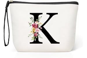 HAMATATA Grande Neceser Maquillaje Mujer Personalizado Inicial, Bolsa de Cosméticos de Lona de Letras, Neceser de Maquillaje de Viaje, Regalo Cumpleaños Navidad para Mujeres Novias Mejores Amigas（K）