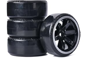 KEEDA RC Drift Car Roues en Plastique et Pneus, 63mm Pneus Durs pour 1/10 on Road Racing Drift Car Véhicules Pièces (Noir & Argenté)