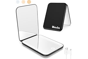 WOBSION Specchio Portatile con Luce LED per Viaggio,Pieghevole Specchietto da Borsetta di Ricaricabile USB,1x/3x Ingranditore Mirror per Trucco con Regolabile Luminosità,a Regalo,Nero