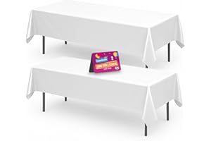 SOL 2pk Long White Table Cloth Party 274x137cm Plastic Cover Disposable Tablecloths for Parties - Heavy Duty Spill Protection - Opaque Design for Weddings, Buffets, Catering, Outdoor & Theme Events