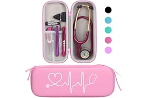 BOVKE Custodia per stetoscopio per stetoscopi 3M Littmann Classic III, Lightweight II S.E, MDF Acoustica Deluxe - Spazio extra per forbici per bendaggi medici EMT Trauma Shear e LED Penlight, Rosa