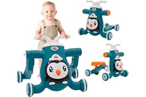 FORROBY Wózek do nauki chodzenia 3 w 1 z funkcją muzyki, pomoc w chodzeniu dla niemowląt, z przedłużonym rozstawem kół, regulowana wysokość podłokietnika i prędkość, od 6 miesięcy (niebieski)