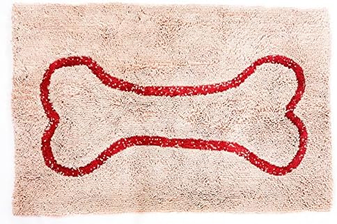 Soggy Doggy Microfiber Chenille Doormat for Wet Dog Paws, Large 26 x 36 Inch, Beige/Red Bone