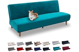 Lydevo Funda de Sofá sin Brazos Funda para Sofá Cama Ajustables Elástica Antideslizante Cubierto Protector de Sofa Cama sin Reposabrazos Plegable Clic Clac Futon Sofá Protector,Samt # Verde