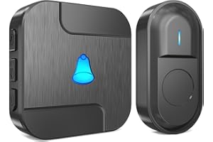 SURFOU Campanello Wireless Senza Fili da Esterno con Batteria, 300M Distanza Impermeabile, 55 Suonerie includere il Natale 5 Volumi Selezionabili per gli Anziani Casa interno Ricevitore e a led, Nero