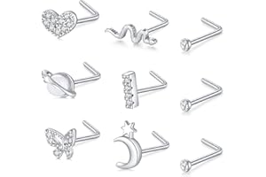 Mayhoop 20G Nose Rings Nose Stud Set Surgical Steel Nose Studs Nose Screw Nose Hoop Rings CZ Nose Piercing Jewelry for Women Men