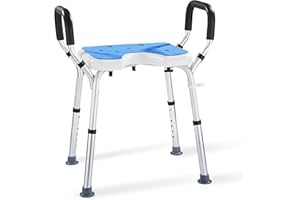 Modundry Taburete de Ducha Silla Ducha Personas Mayores con Reposabrazos, Taburete Baño Asiento en U Antideslizante Altura Regulable Carga 150 kg Asiento de Baño para Ancianos y Discapacitados