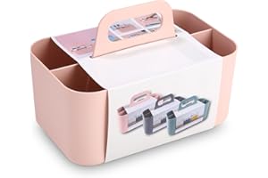 AZYVUM Mehrzweck Korb Organizer,Tragbarer Stapelbarer Kunststoffkorb mit Griff,Reinigungskorb, Bastelkorb,Schreibtischkorb,Bathroom Organizer,Aufbewahrung für Kunst und Make-up (Rosa)