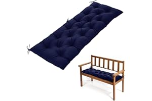 Warmiehomy Garden Bench Cushion 2/3 Seater, Waterproof Bench Seat Cushion 120cm with Non-Slip Straps, 8CM Thick Garden Bench Padded Cushion, Rectangle Dining Bench Seat Pads Outdoor Indoor(Blue)