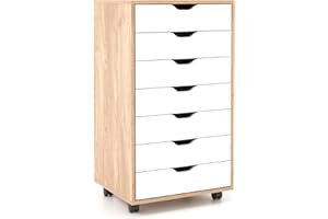 CASART Rolling File Cabinet, 5/7 Drawers Freestanding Storage Organizer Cupboard on Wheels, Home Office Lateral Filing Chest (Natural, 7 Drawers)
