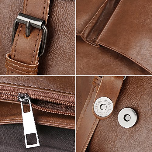 Koolertron Kunstleder Rucksack Vintage Schulranzen Schultasche Laptop (14 „)Wanderrucksack Hiking Backpack Damen Herren für Camping Reise Geeignet für Acer Aspire, MacBook, iPhone, iPad und Samsung Tablet (Braun) - 3