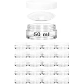 50 ml Kapaklı Kozmetik Kavanozu 50 Cc Şeffaf Cam Krem Kavanoz (20 Adet, Plastik Beyaz Kapak)