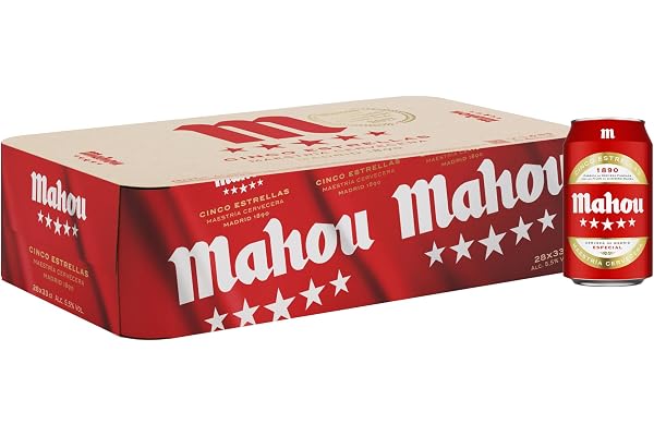 Mahou 5 Estrellas, Cerveza Lager Dorada, Pack 28 Latas x 33cl