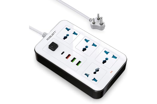 Robustt 4‑Outlet Extension Board with 3 USB & 1 Fast Charging Type-C Port | 1.7 m Cable | Wall Mountable Extension Board | 25