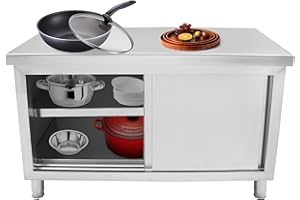 LUNICASHA Arbeitsschrank mit Schiebetüren Küchen Arbeitstisch Edelstahl Arbeitsplatte Edelstahlschrank Otdoor Küche 120 * 50 * 95CM