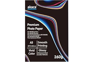 akaca Papel fotográfico brillante Premium Glossy Photo Paper, A3 (420 x 297 mm), 20 hojas, 260 g, para todas las impresoras de inyección de tinta
