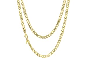Richsteel Chaîne Cubaine Homme Acier Inoxydable - Résistant à l'Eau - Largeur de 3/6/9/12 mm - Longueur de 35/46/50/55/61/66/71/76 cm, Argenté/Plaqué Or 18K/Plaqué Noir - Avec Bijoux à Boîte