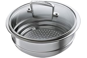 Le Creuset Panier Vapeur, Inox 3-ply, Avec Couvercle en Verre, Convient aux Casseroles et Faitouts de 16/18/20 cm, Argenté,96201900001000