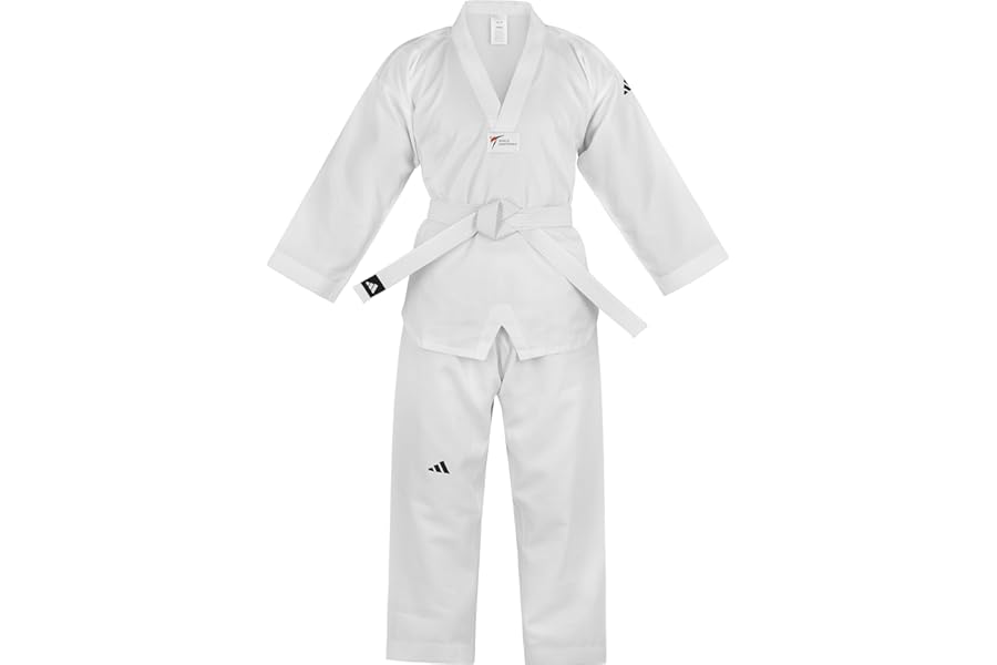 adidas WT Approved Taekwondo Dobok - Made of Polyester, Suitable for Beginners, Lightweight & Breathable, White Belt Included
