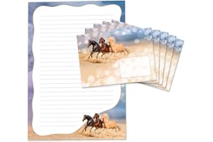 ‎JUNA-EXPERTEN Briefblock mit Umschlag für Kinder drei Pferde Briefpapier-Set Pferd (Block A4 mit 25 Blätter + 15 Umschläge)