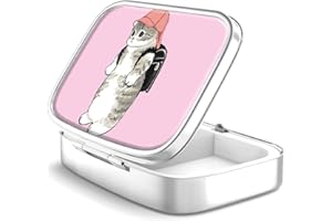 HION Pillendose 2 Fach Medizin Pillendose, tragbare Pillendose für Tasche oder Geldbörse Pillendose Dekorativer Metall-Medizin-Vitamin-Organizer Einzigartiges Geschenk (Cute Fat Cat, 1 Piece)