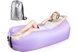FainFun Sofa Gonflable Plage, 200 * 70cm Canapé Plage Gonflable, Transat Gonflable Vent, Hamac Gonflable Exterieur, pour Le Camping, la Mer, la Plage, Le Salon d'air (Épaissi, Violet Clair)