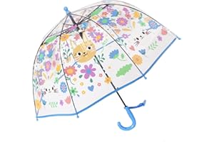 ThreeH Ombrello a cupola trasparente per bambini aperto automatico 8 nervature in fibra di vetro con manico curvo