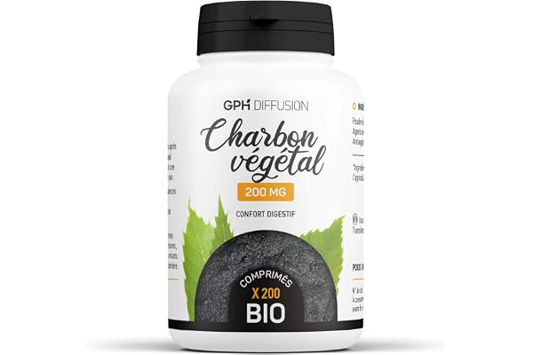 Charbon Végétal Activé Biologique - Confort digestif - 200mg - 200 comprimés