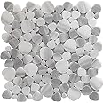 Pebbles Stone Grey Gloss Mosaic Tiles Sheet for Walls Floors Bathrooms Kitchen (Full Sheet 32 x 32cm)