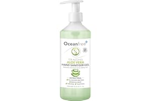 OCEAN FREE Aloe Vera Hand Sanitiser Gel - 500ml Pump Bottle - 70% Alcohol - Made in the UK (Single)