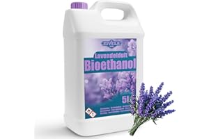 ZIVELA Bioéthanol 96,6 % 5 l | Alcool bio parfum lavande 96,6 % 5 l | Cheminée au bioéthanol | Parfum lavande | Combustion propre, sans fumée, flamme vive et stable