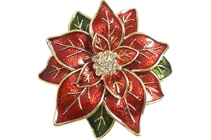 Haowul Broche De Poinsettia De Noël Rouge, Poinsettia Rouge Fleur en De Noël Broche Épingles À Revers Bijoux pour Les Filles