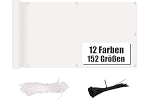 MENGH Balkon Sichtschutz Ohne Bohren Wind- und UV-Schutz,160g/m², Mit Montagezubehör, 100% Polyester, für Balkongeländer, Terrasse & Garten - Weiß 80x1200cm
