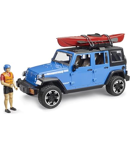 bruder 02543 - Jeep Wrangler Rubicon Unlimited met mountainbike en fietser, terreinwagen, fiets, speelfiguur : Bruder