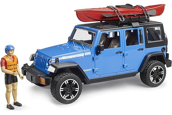 bruder 02529 - Jeep Wrangler Rubicon Unlimited avec kayak & figurine - 1:16, Véhicule tout-terrain, véhicule tout-terrain, voiture, jouet à partir de 4 ans
