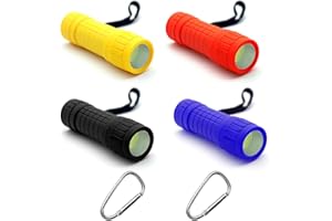 LSYYSL 4 Pack Mini Flashlights with 12 Batteries, Two Carabiners, Silicone Flashlights, Colorful Flashlights with Lanyard, Suitable for Outdoor, Hiking, Camping, Fishing, Night Activities