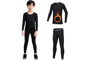 Guoegh Kids Boys Base Layers Thermal Long Sleeve Tops Johns Sets Compression Football Skins Sport Underwear Winter Fleece Lined Baselayer Suit for Children