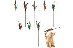 Neerow 8 Stück Katzenspielzeug Federn mit Glocken, Bunte Federspielzeug für Katzen aus Naturfedern, Katzenangel Feder für Bewegung & Interaktives Spiel, Federstab Set für Katzen (Natürliche Farben)